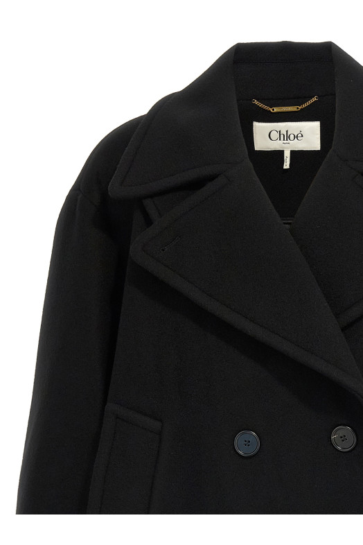 Двубортное шерстяное пальто Черный CHLOÉ CH25AMA96952001 Двубортное шерстяное пальто Черный CHLOÉ CH25AMA96952001
