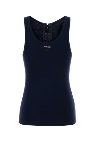 Темно-синяя хлопковая майка PRADA (39603SOOO10Z0) Темно-синяя хлопковая майка PRADA (39603SOOO10Z0)