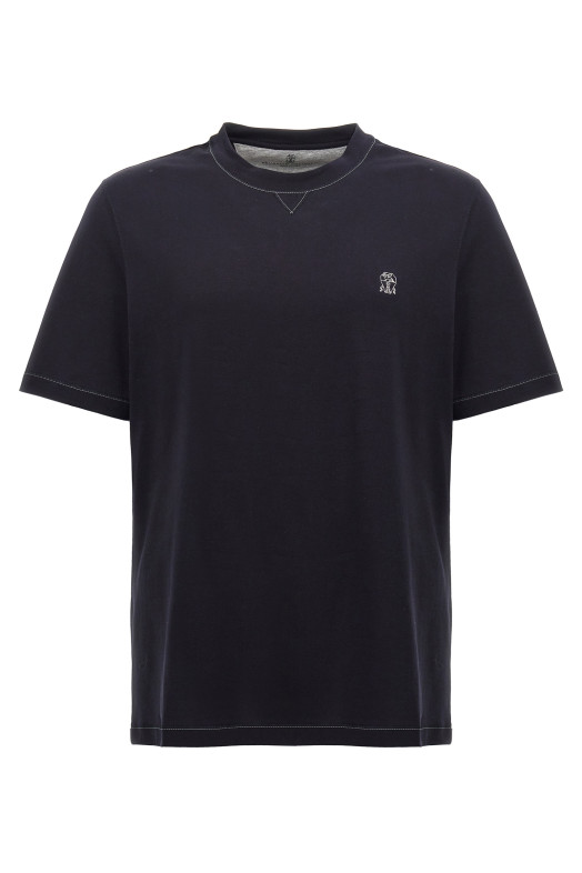 Футболка з вишитим логотипом Синя BRUNELLO CUCINELLI M0B131328GCW361 Футболка з вишитим логотипом Синя BRUNELLO CUCINELLI M0B131328GCW361