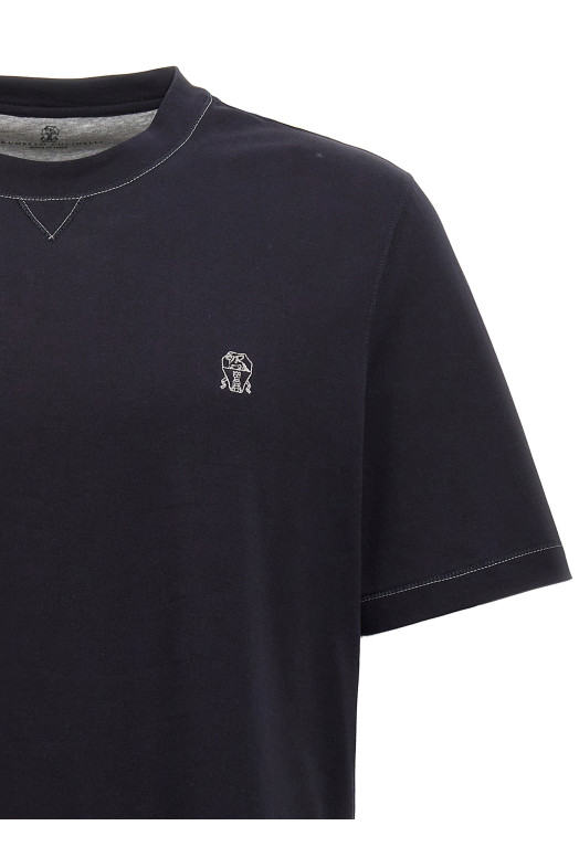 Футболка з вишитим логотипом Синя BRUNELLO CUCINELLI M0B131328GCW361 Футболка з вишитим логотипом Синя BRUNELLO CUCINELLI M0B131328GCW361