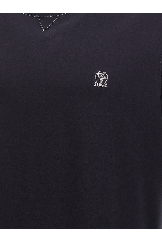 Футболка з вишитим логотипом Синя BRUNELLO CUCINELLI M0B131328GCW361 Футболка з вишитим логотипом Синя BRUNELLO CUCINELLI M0B131328GCW361