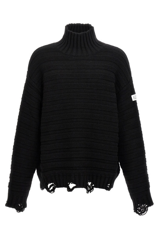 Destroyed ribbed sweater Black
