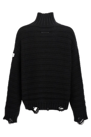 Зруйнований ребристий светр Чорний MM6 MAISON MARGIELA SH0HA0004M13040900 Зруйнований ребристий светр Чорний MM6 MAISON MARGIELA SH0HA0004M13040900