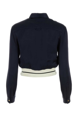 Сорочка з суміші льону темно-синього кольору PALM ANGELS (PWGE016S24FAB002)