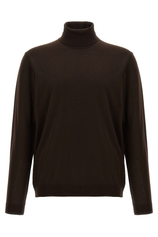 Вязаный свитер с высоким воротником из шерсти, коричневый ROBERTO COLLINA 253M01003M0108