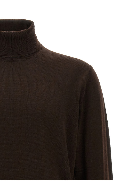 Вязаный свитер с высоким воротником из шерсти, коричневый ROBERTO COLLINA 253M01003M0108