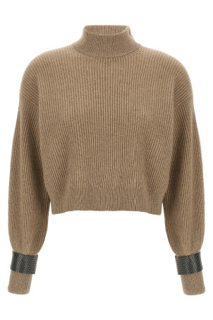 Monile crop cuff sweater Brown