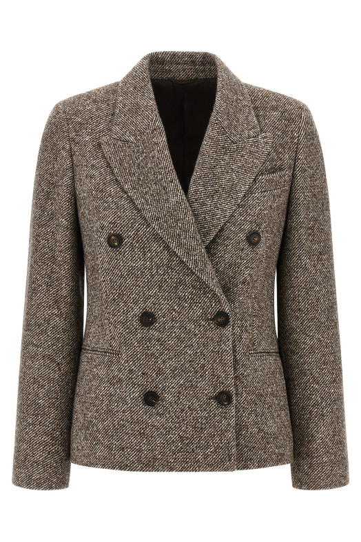 Двубортный блейзер из смешанного шелка, коричневый BRUNELLO CUCINELLI MG5317329C6321