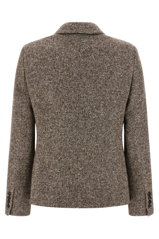 Двубортный блейзер из смешанного шелка, коричневый BRUNELLO CUCINELLI MG5317329C6321