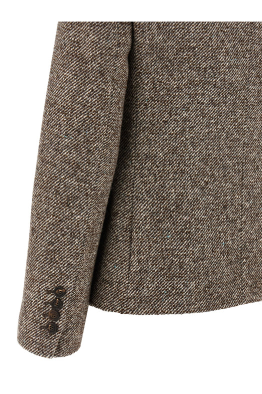 Двубортный блейзер из смешанного шелка, коричневый BRUNELLO CUCINELLI MG5317329C6321