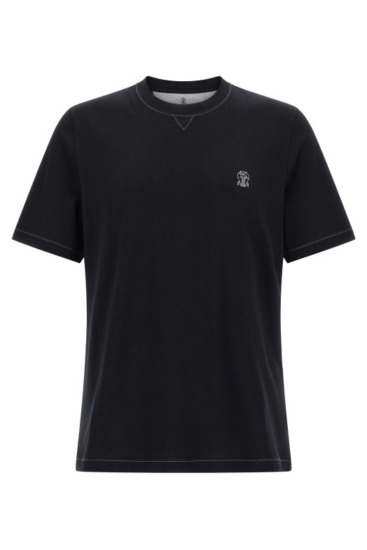 Футболка з вишитим логотипом Чорна BRUNELLO CUCINELLI M0B131328GCG938 Футболка з вишитим логотипом Чорна BRUNELLO CUCINELLI M0B131328GCG938