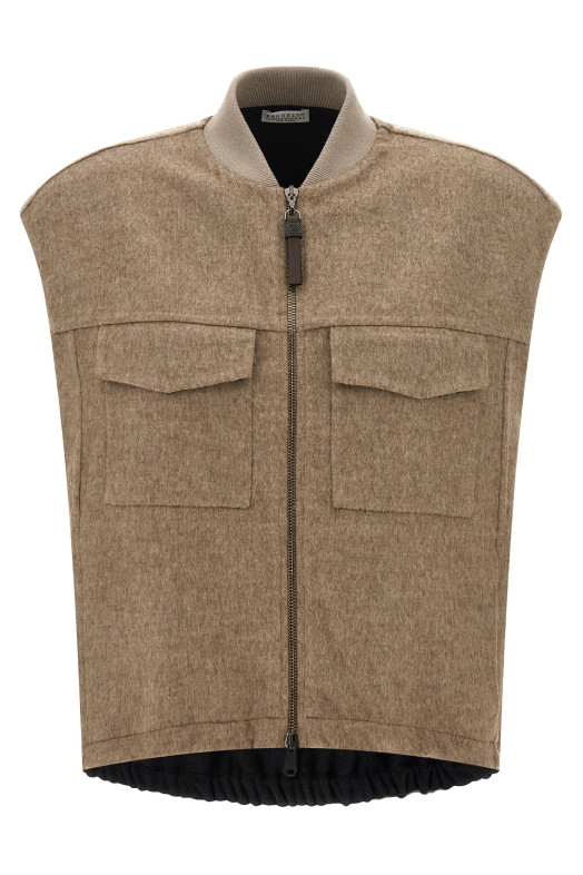 BRUNELLO CUCINELLI 'Shiny Zipper Pull' жилет Бежевый MD565HZ906C364