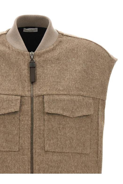 BRUNELLO CUCINELLI 'Shiny Zipper Pull' жилет Бежевый MD565HZ906C364