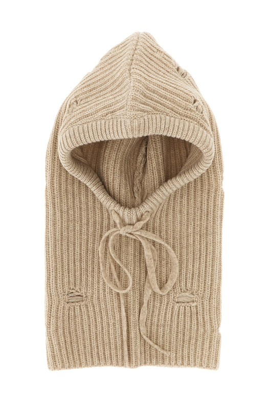 Distressed wool balaclava Beige