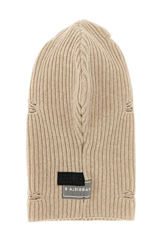Distressed wool balaclava Beige