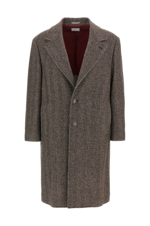 Однобортне кашемірове пальто коричневе BRUNELLO CUCINELLI MV4059155KC110