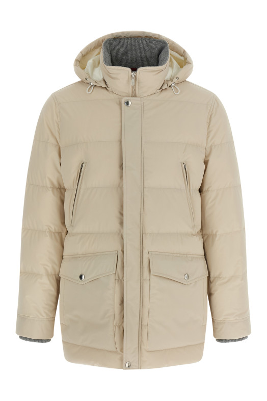 Knit insert down jacket Beige