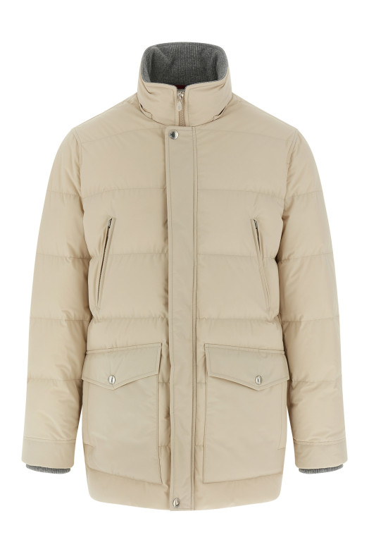 Knit insert down jacket Beige
