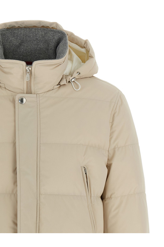 Knit insert down jacket Beige