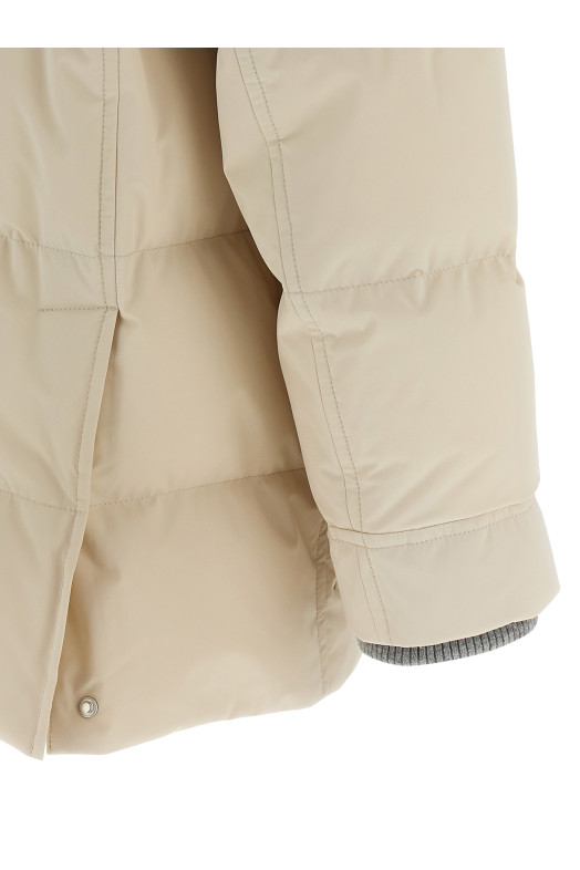 Knit insert down jacket Beige