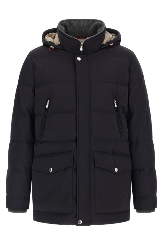 Knit insert down jacket Blue