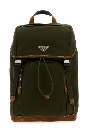 Re-Nylon and suede backpack Brown