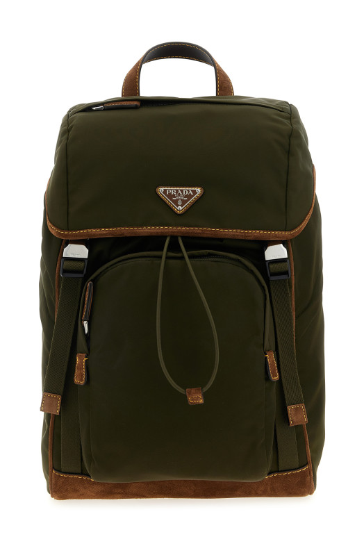 Re-Nylon and suede backpack Brown