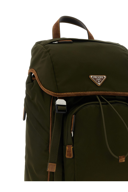 Re-Nylon and suede backpack Brown