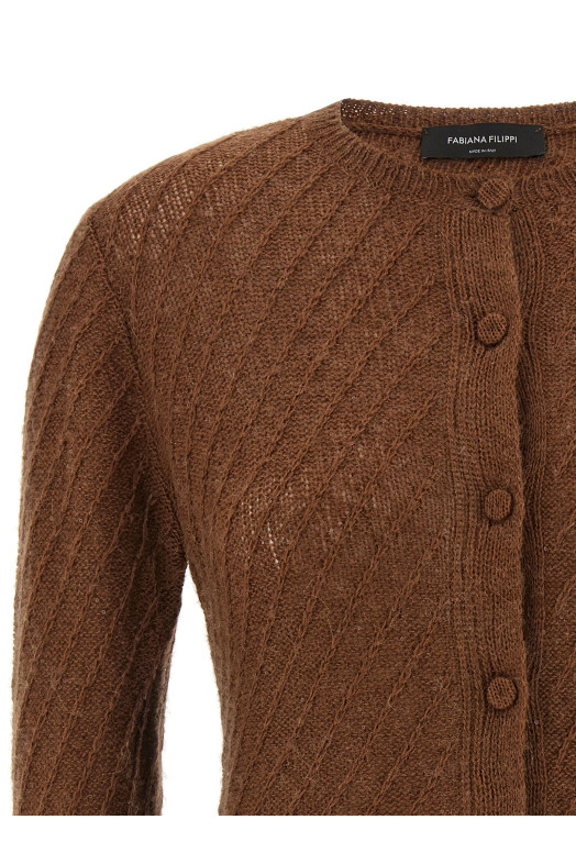 Кардиган з паєтками, в'язаний гачком, коричневий FABIANA FILIPPI MAD215F112D2961267 Кардиган з паєтками, в'язаний гачком, коричневий FABIANA FILIPPI MAD215F112D2961267