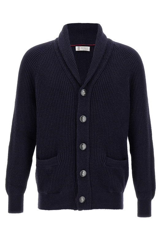 Кардиган з шаленим коміром Синій BRUNELLO CUCINELLI MNI708606C2425 Кардиган з шаленим коміром Синій BRUNELLO CUCINELLI MNI708606C2425