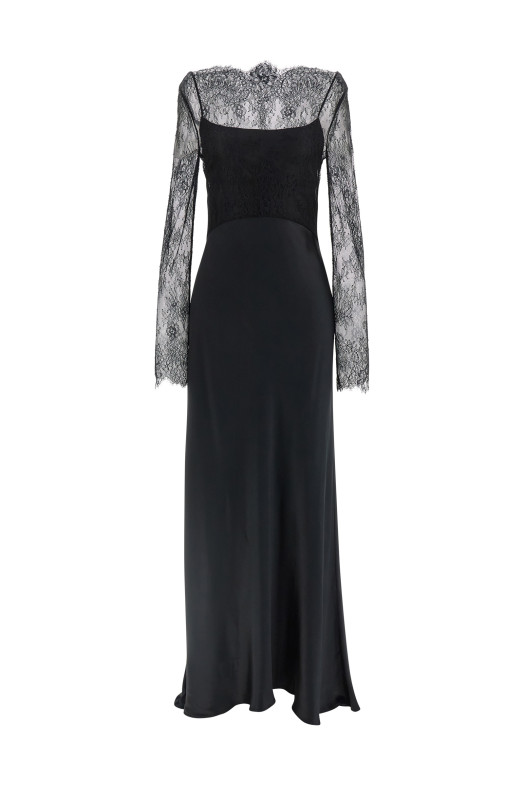 Lace satin dress Black