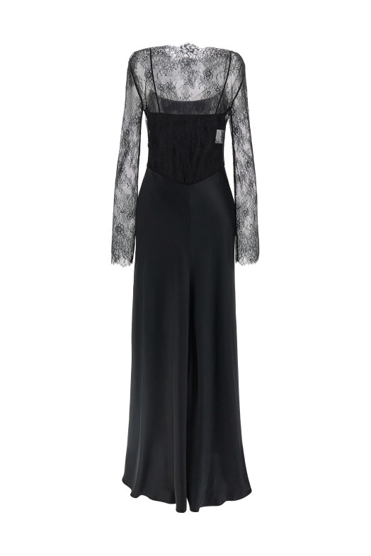 Lace satin dress Black