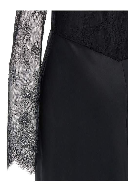 Lace satin dress Black