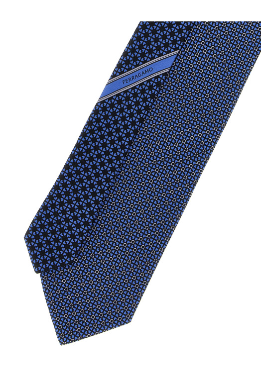 'Gancini + Cuori' print tie Blue 'Gancini + Cuori' print tie Blue