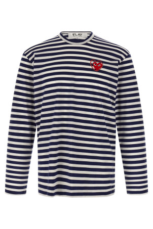 Футболка з логотипом і смужками, синя COMME DES GARÇONS PLAY AXT8061 Футболка з логотипом і смужками, синя COMME DES GARÇONS PLAY AXT8061