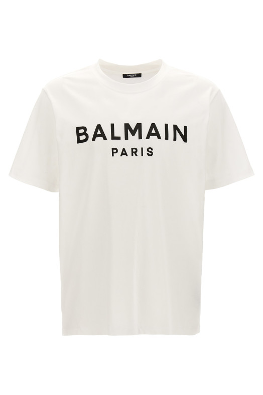 Футболка с логотипом Черно-серая BALMAIN FH1EG000BB73GAB Футболка с логотипом Черно-серая BALMAIN FH1EG000BB73GAB