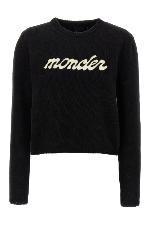 Свитер с логотипом из синели Черно-серый MONCLER K20939C00004M4281999 Свитер с логотипом из синели Черно-серый MONCLER K20939C00004M4281999