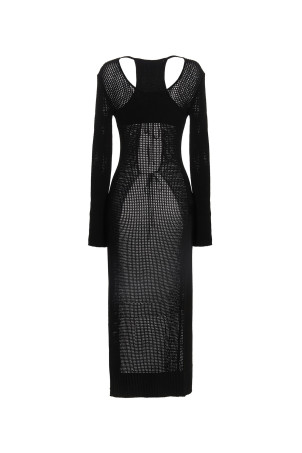 Openwork long cardigan Black