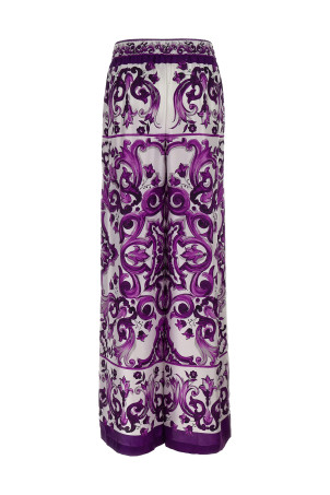 Брюки с принтом майолика, фиолетовые DOLCE & GABBANA FTDBNTHI1Y8I23TN