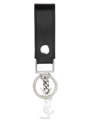 Чорний шкіряний брелок для ключів з монограмою SAINT LAURENT (5183230SX0E) Чорний шкіряний брелок для ключів з монограмою SAINT LAURENT (5183230SX0E)