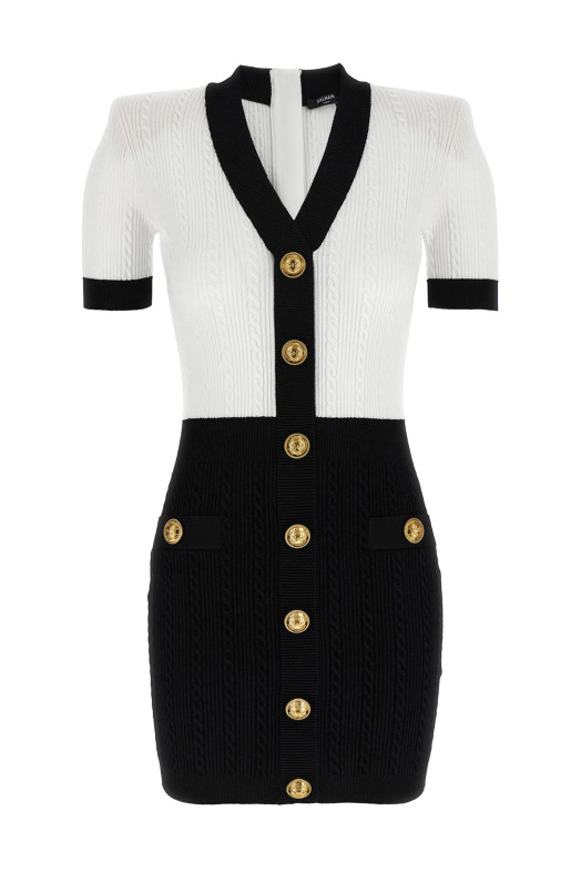 Трикотажне плаття Чорно-сіре BALMAIN FF1R6033KI50EAB Трикотажне плаття Чорно-сіре BALMAIN FF1R6033KI50EAB