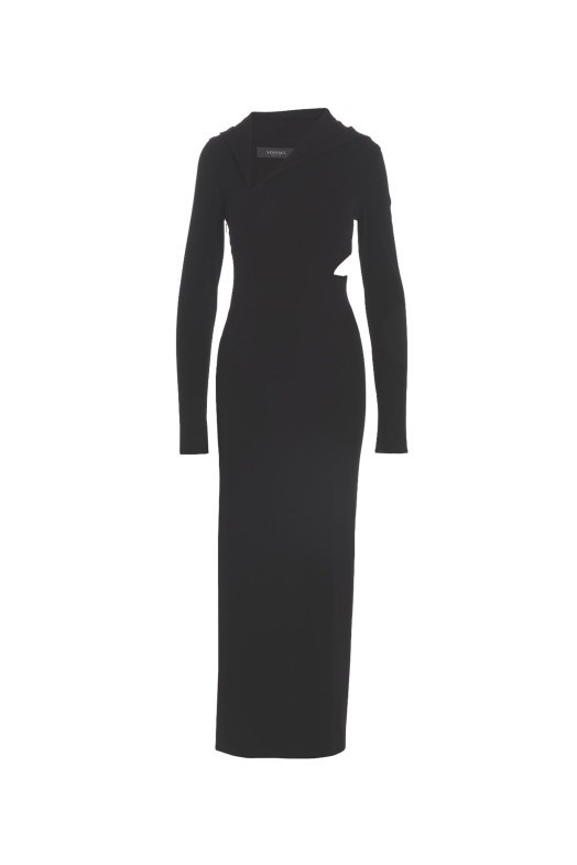 Длинное платье с капюшоном и вырезами Черное VERSACE (10100001A012531B000)