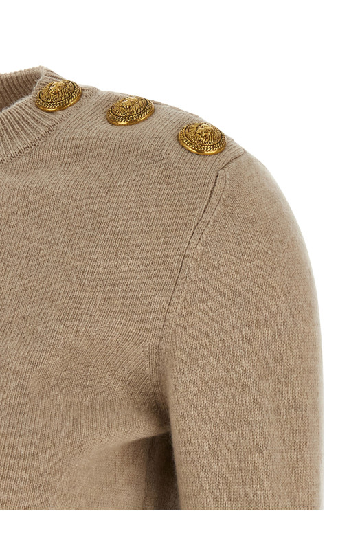 Еко-кашеміровий светр на ґудзиках Бежевий BALMAIN FF1KD095KI870BX Еко-кашеміровий светр на ґудзиках Бежевий BALMAIN FF1KD095KI870BX