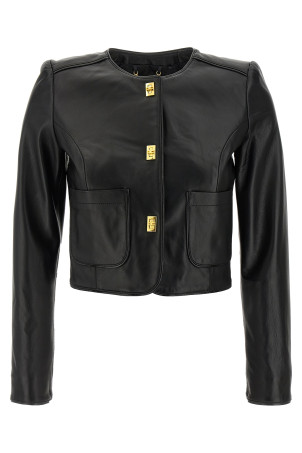 Коротка шкіряна куртка Чорна ELISABETTA FRANCHI GD52Z56E2110 Коротка шкіряна куртка Чорна ELISABETTA FRANCHI GD52Z56E2110