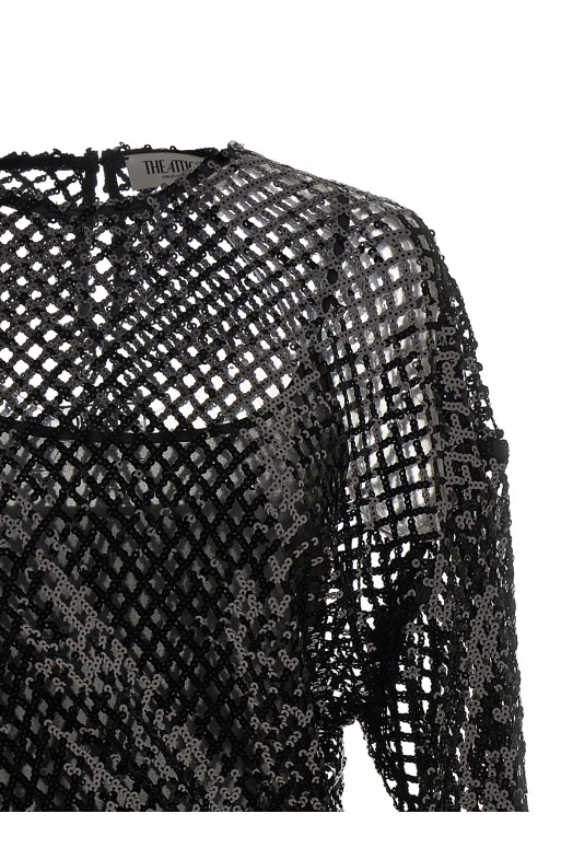 Sequin mesh dress Black