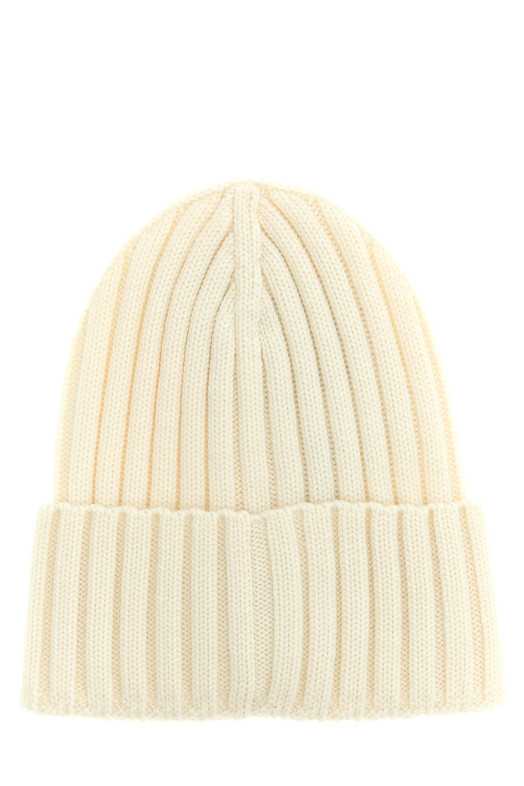 Вязаная шапка с ребристой текстурой, белая MONCLER K20933B00036A9327030 Вязаная шапка с ребристой текстурой, белая MONCLER K20933B00036A9327030