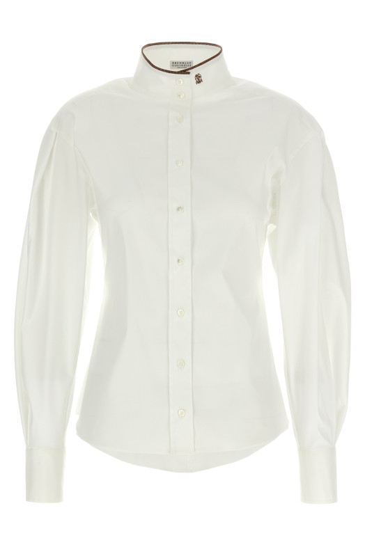 Рубашка с блестящим воротником, белая M0091NL936C159