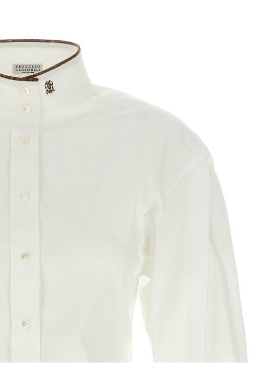 Рубашка с блестящим воротником, белая M0091NL936C159