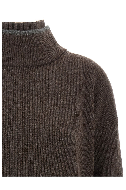 Двошарове плаття коричневе BRUNELLO CUCINELLI M16222A94CNE47 Двошарове плаття коричневе BRUNELLO CUCINELLI M16222A94CNE47