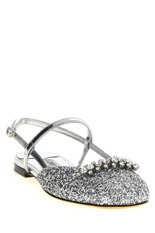 JIMMY CHOO 'Белинда' с открытой пяткой, серебристый BELINDASBFLATJDPSILVER JIMMY CHOO 'Белинда' с открытой пяткой, серебристый BELINDASBFLATJDPSILVER
